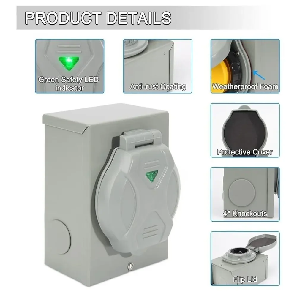3Prong 50 Amp Generator Inlet Box Power Inlet Box NEMA SS2-50P 125/250 Volt